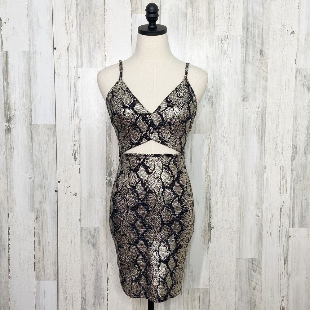 NWT Fashion Nova Under My Spell Dress Metallic Snake Python Mini Cutout Size S